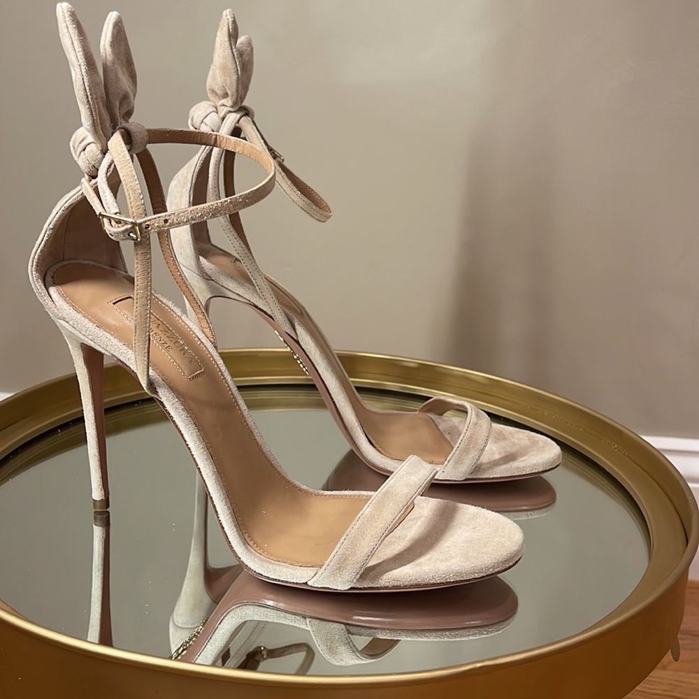 Aquazzura Bow Tie 105 suede heeled sandals sz 39 - Picture 11 of 17